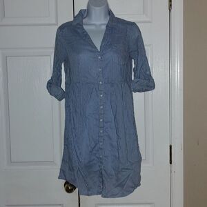 H&M  blue and white striped  button down dress  Sz 8